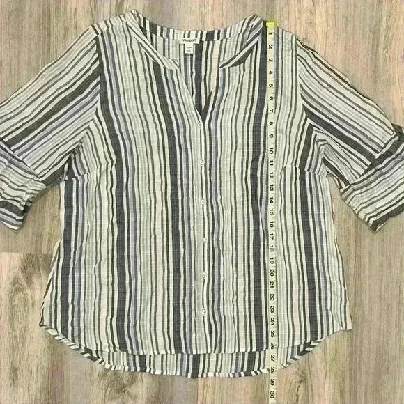 Westport Blue Striped Shirt Lightweight Bell Sleeve Button Up Blouse Top Size 1X - Picture 2 of 7